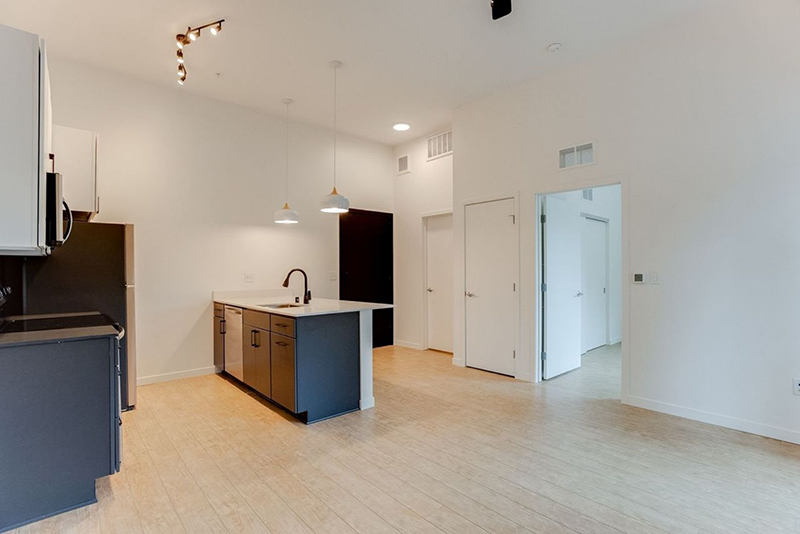 the kitchen from the living room